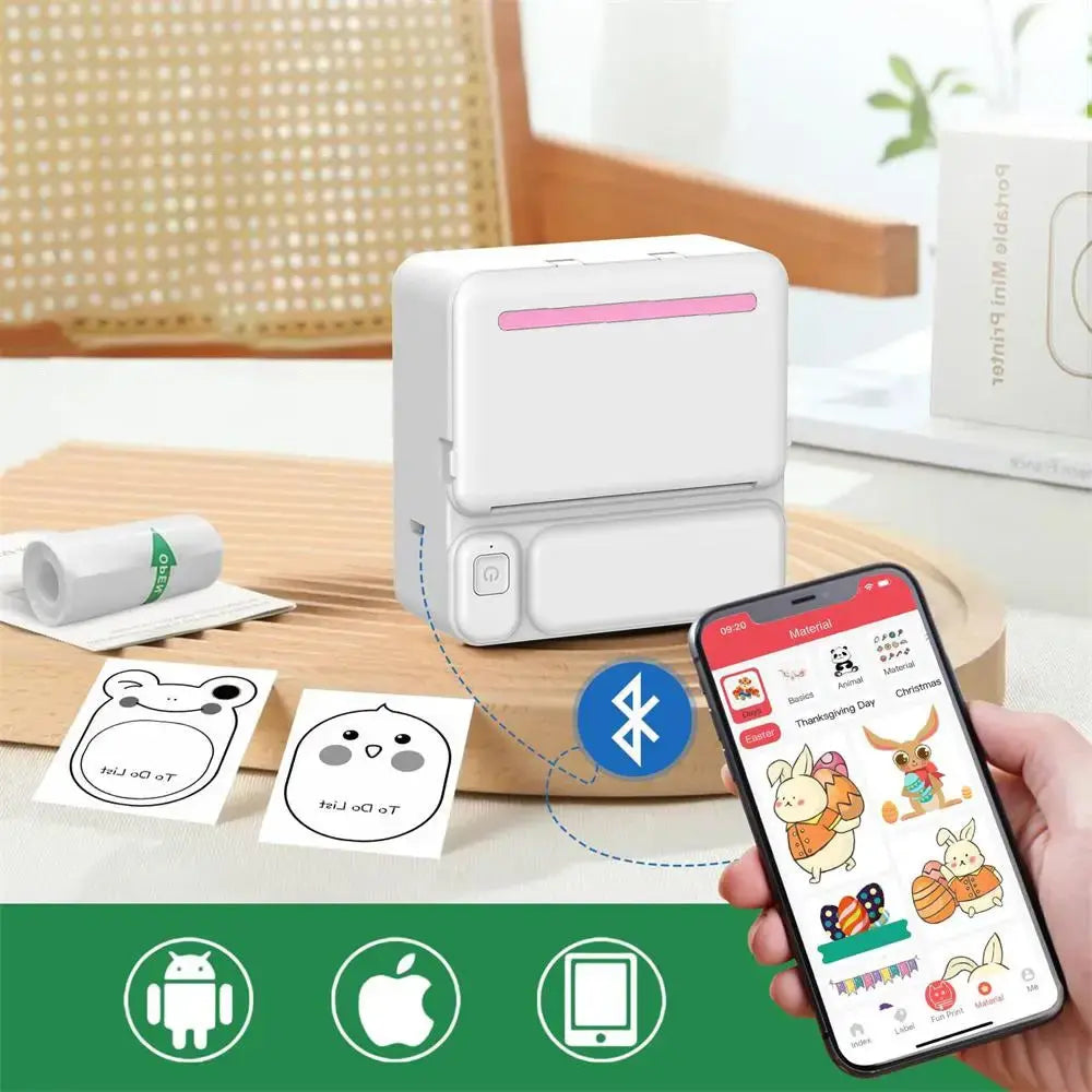 Портативный термопринтер с Bluetooth + рулон термобумаги, C19 / Мини принтер для печати