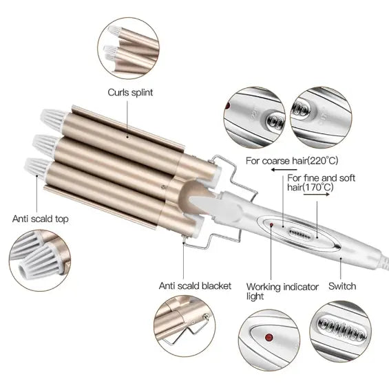 Тройная плойка для волос Kemei 1010