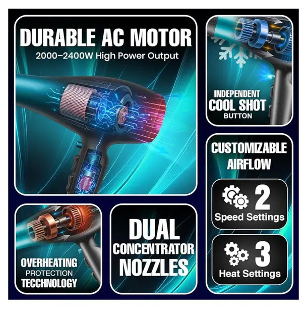 Профессиональный мощный фен для волос VGR V-455 с холодным и горячим воздухом 2400 Вт