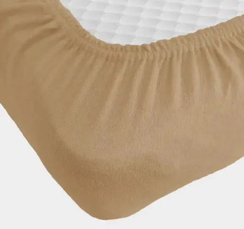 бежевая Простынь махровая на резинке с наволочками Anisa (220х240+30 см)