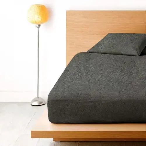 темно-серая Простынь махровая на резинке с наволочками Anisa (220х240+30 см)