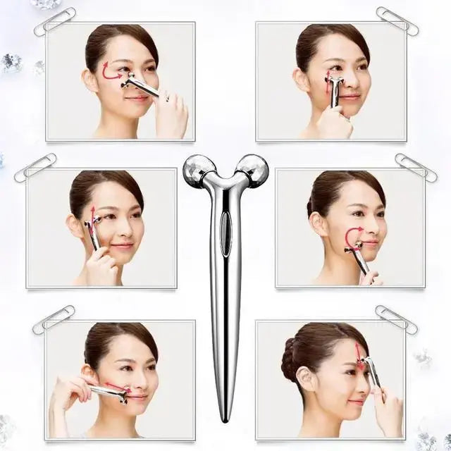 Роликовый ручной массажер для лица с 3D шариками LBJ-116B 3D Massager Серебристый