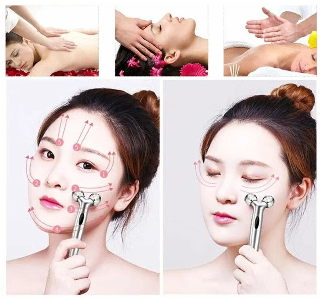 Роликовый ручной массажер для лица с 3D шариками LBJ-116B 3D Massager Серебристый