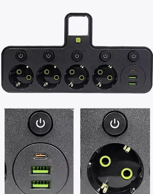 Розетка 9-в-1 европейского стиля с выключателем, зарядным устройством USB и огнестойкой/взрывозащищенной конструкцией для кухни, гостиной...