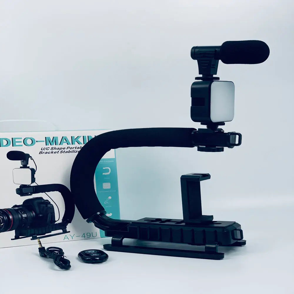 Ручка стабилизатор AY-49U для видеокамер фотоаппаратов Uобразный кронштейн для телефона с микрофоном вспышкой
