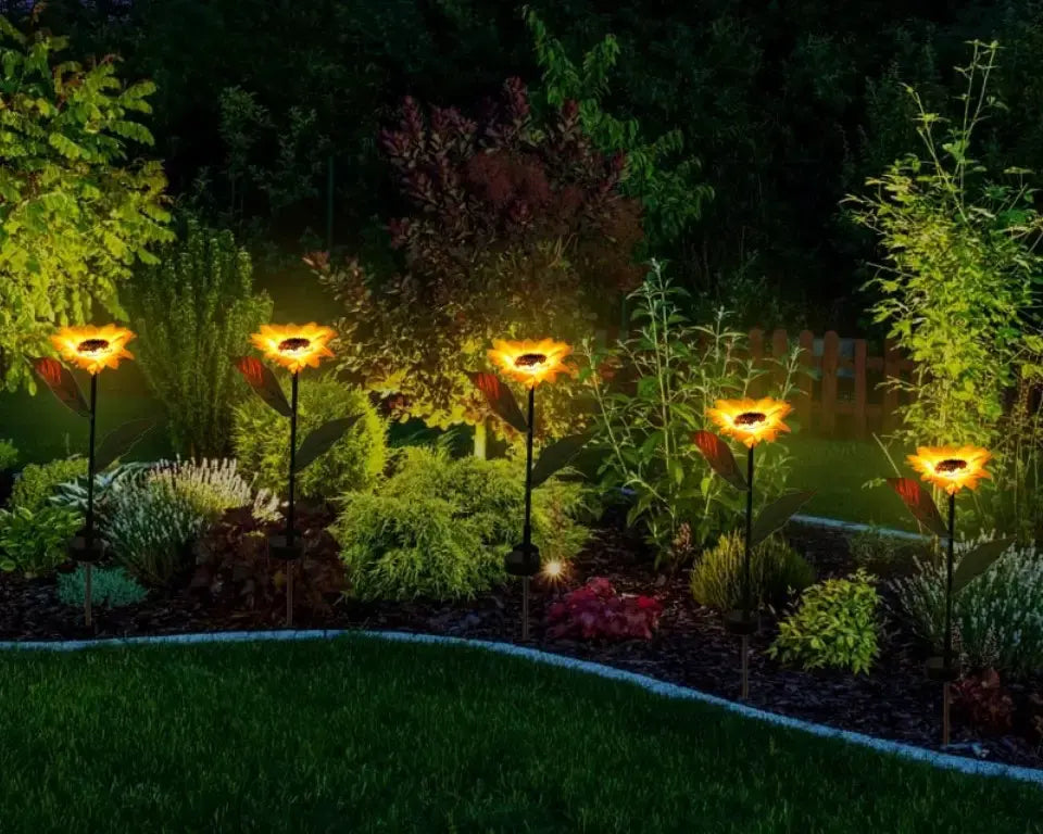 Садовый светильник на солнечной батарее Подсолнечник, 75 см, Теплый белый / Газонный светодиодный фонарь