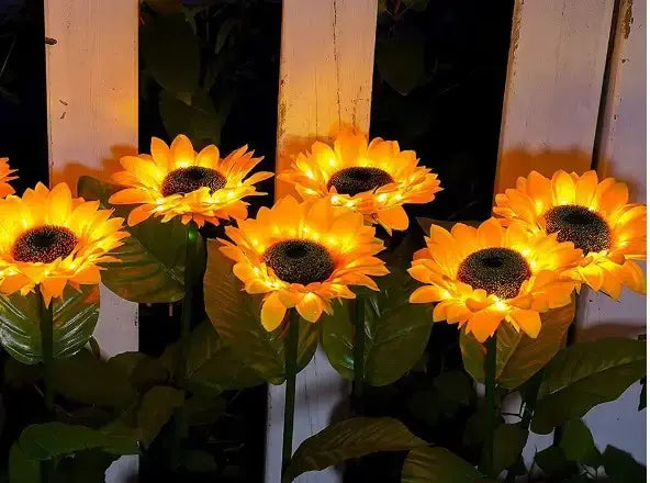 Садовый светильник на солнечной батарее Подсолнечник, 75 см, Теплый белый / Газонный светодиодный фонарь