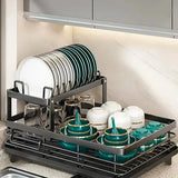 Сушилка для посуды BauTech двухуровневая с держателем для тарелок Черный