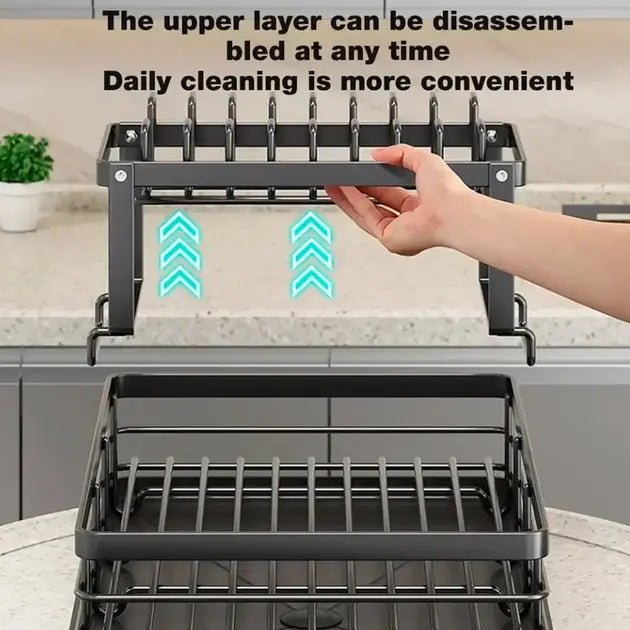 Сушилка для посуды BauTech двухуровневая с держателем для тарелок Черный