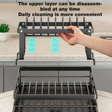 Сушилка для посуды BauTech двухуровневая с держателем для тарелок Черный