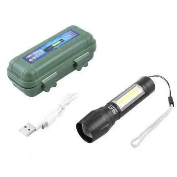 Светодиодный фонарик Bailong Police COB USB BL-511 BL-515 BL-513 в пластиковом чехле