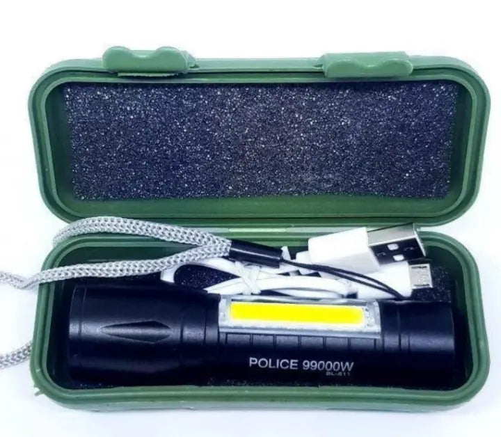 Светодиодный фонарик Bailong Police COB USB BL-511 BL-515 BL-513 в пластиковом чехле