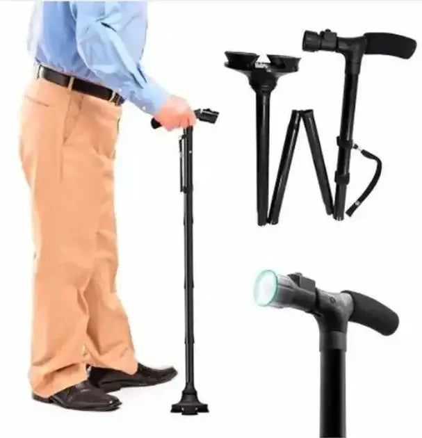 Трость телескопическая с подсветкой фонариком и нескользящей тройной подставкой Trusty Cane