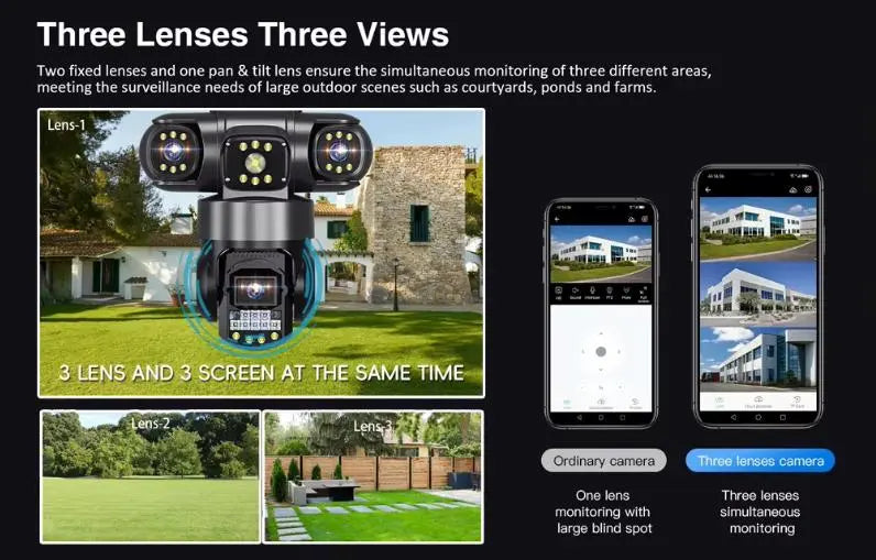 Уличная поворотная Wi-Fi IP камера видеонаблюдения EVKVO SC28 V380 Pro | 3 Линзы | 16MP