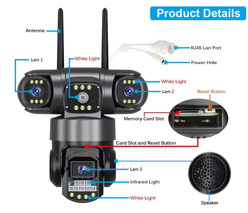 Уличная поворотная Wi-Fi IP камера видеонаблюдения EVKVO SC28 V380 Pro | 3 Линзы | 16MP