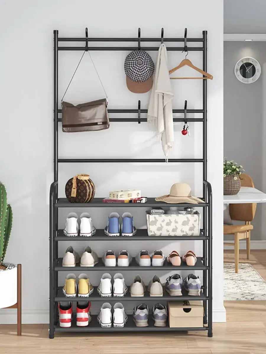 черная Универсальная вешалка для одежды New simple floor clothes rack 5 полок