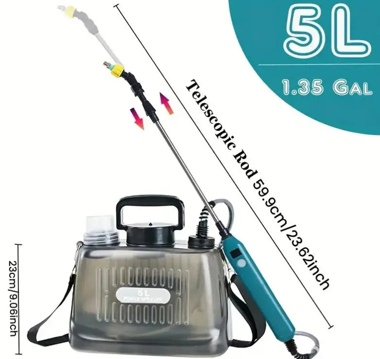 Универсальный портативный электрический опрыскиватель с телескопической палочкой 5л