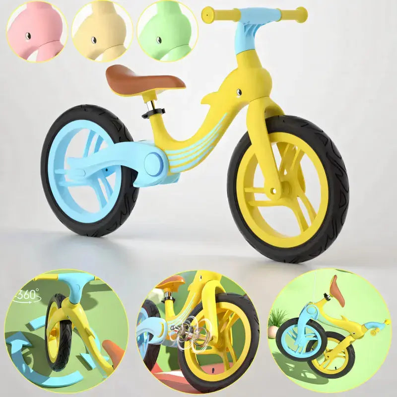 Велобег с дельфином, складной беговел от 2 до 5 лет, надувные колеса 12", нагрузка до 40 кг, ВА03 4 кг