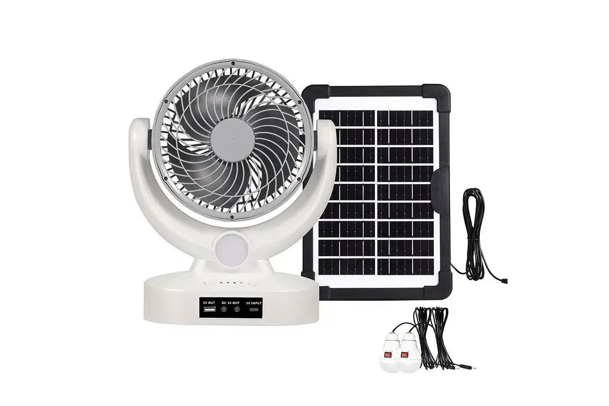 Вентилятор портативный Megatop (MT-801LS) (8", солнечная панель, 1 LED лампа, 3 скорости, 8Вт, USB, 3.7V/2400 мАч)