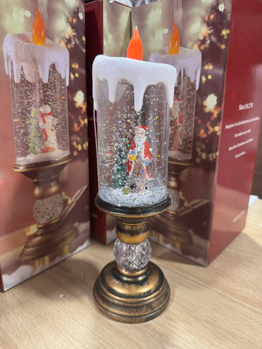 Дед Мороз Декоративная новогодняя LED свеча со снегом, 25см, от батареек и USB