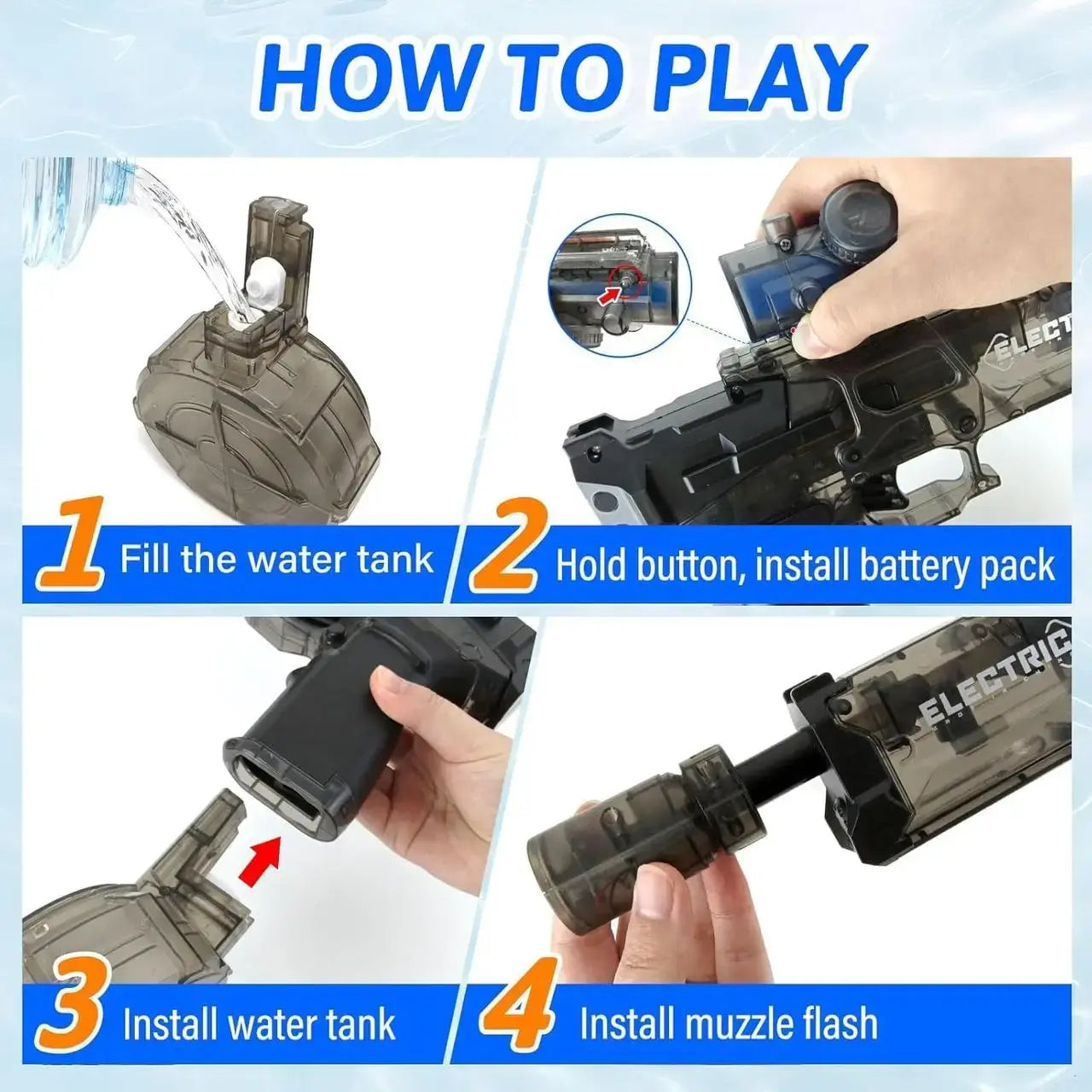 Водяной пистолет Электрическая/цветная подсветка, обойма 500мл, водный пистолет с подсветкой