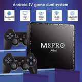 Игровая андроид ТВ приставка с Android TV + 2 джойстика M8PRO Mini ретро консоль PS1, Dendy, Sega