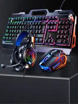 Игровой комплект клавиатура и мышь наушники коврик 4в1 Linmoni TF-400 Kit с RGB подсветкой для геймеров