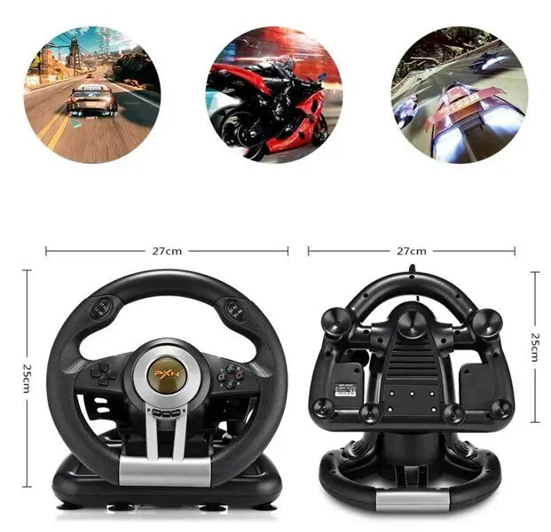 Игровой руль PXN V3 Pro с педалями и двойной вибрацией для ПК на присосках Черный